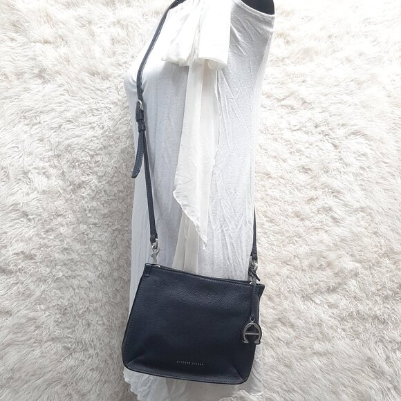 Etienne Aigner Dark Gray Leather Magnetic Closer Crossbody Bag w/ Charm - Picture 1 of 11